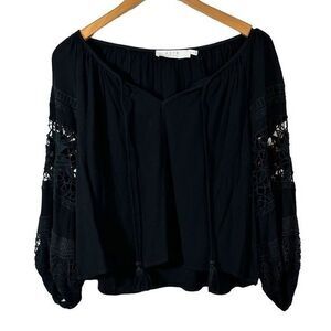 ASTR the label Black Boho Crochet Sleeves Blouse Size Small